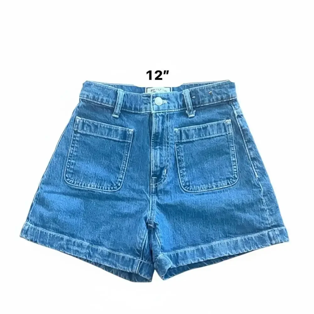 Madewell High-Rise Sailor Short Women 25 XS Blue Denim Patch Pocket Cuffed